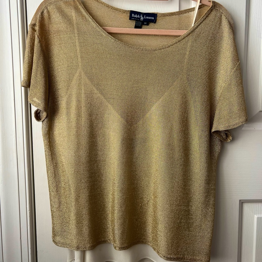 Ralph Lauren metallic Gold Shimmer Two Piece Top Shirt and Tank Top